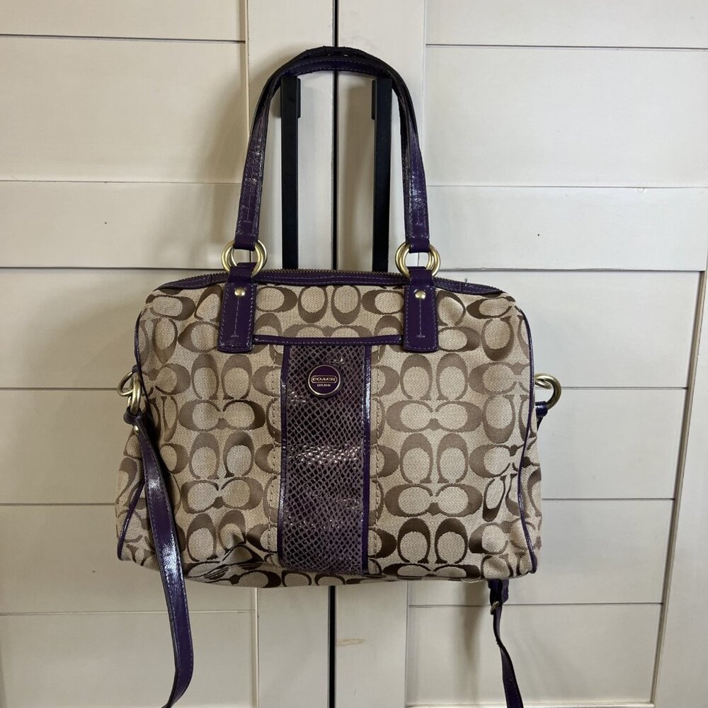Coach Classic C Logo Print Tote/Purse Handbag Purple Tan Brown F1380-F24884